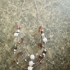 Elegant Silver and Brown Beaded Necklace